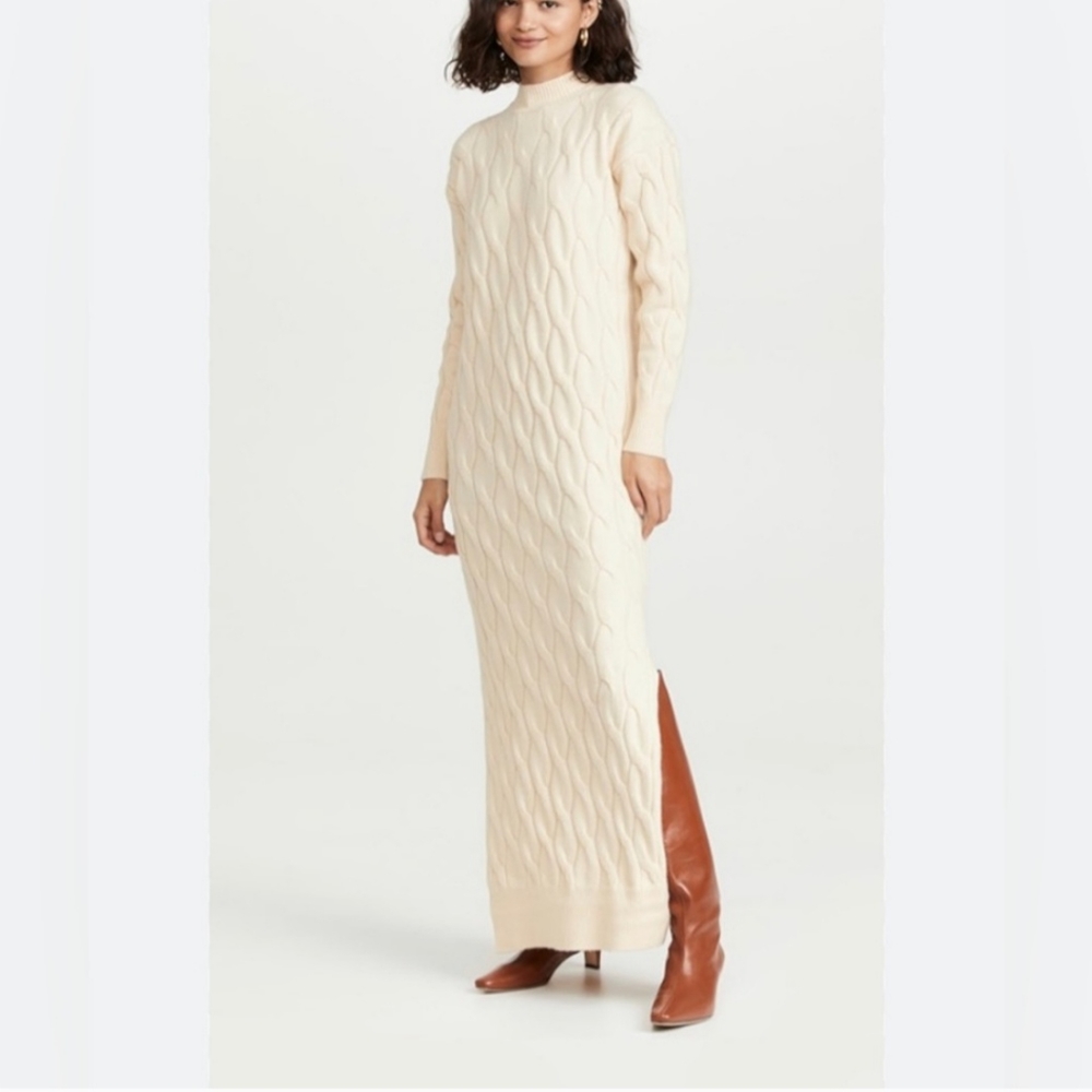 Line & Dot Cream Cable-Knit Maxi Sweater Dress